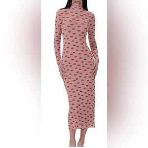 Afrm lip print mesh turtleneck dress - new with tags